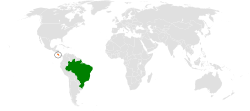 Map indicating locations of Brazil and Costa Rica