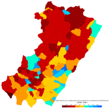 Crecimiento de la población por municipio entre 2008 y 2018.