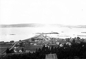 Dalhousie in Blickrichtung Restigouche River, um 1900.