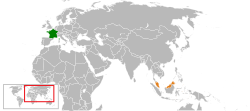 Peta menunjukkan lokasi France dengan Malaysia