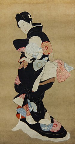 Bijinga-käärömaalauksen yksityiskohta. ”Tanssija”, maalaus, 78.1 × 41.9 cm, Metropolitan Museum of Art, New York.