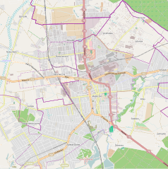 Mapa konturowa Piaseczna, na dole znajduje się punkt z opisem „Cmentarz żydowski w Piasecznie”