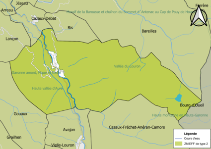 Carte des ZNIEFF de type 2 sur la commune.