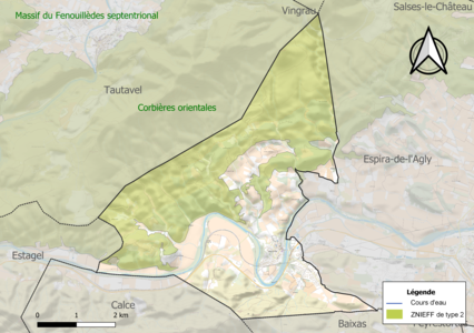 Carte de la ZNIEFF de type 2 sur la commune.