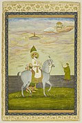 Bahadur Shah I, post coronation painting featuring Mughal symbols