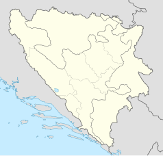 Mapa konturowa Bośni i Hercegowiny, po prawej nieco na dole znajduje się punkt z opisem „źródło”, natomiast u góry po prawej znajduje się punkt z opisem „ujście”