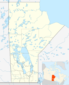 Mapa konturowa Manitoby, na dole znajduje się punkt z opisem „Pimachiowin Aki”