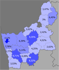 Rüsen uun't regiuun (2009)   >10%   8–10%   5–8%   <5%