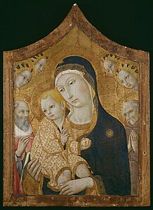 Sano di Pietro, Vierge à l'Enfant avec des anges et les saints Jerôme et Bernardin de Sienne, vers 1450-1460, Art Institute of Chicago.