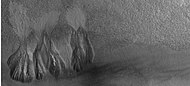 Wide view of group of gullies, as seen by HiRISE under HiWish program. Note that part of this image is enlarged in the following image. Location is Diacria quadrangle.
