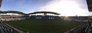 Die A.Le Coq Arena in Tallinn nach dem Spiel FC Flora Tallinn gegen Paide Linnameeskond am 6. Mai 2016