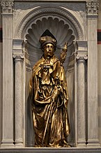 Donatello, Lodewijk van Toulouse, 1423-1425, verguld brons, Florence, oorspronkelijk gemaakt voor een gevelnis van de Orsanmichele, in 1459 verplaatst naar de Santa Croce