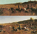 Vergleich von Cranberry Pickers, Nantucket, 1879, und The Cranberry Harvest, Island of Nantucket, 1880