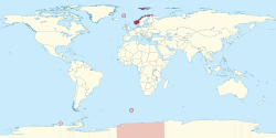 挪威王国及其海外组成部分和领地：斯瓦尔巴、扬马延、布韦岛、彼得一世岛和毛德皇后地