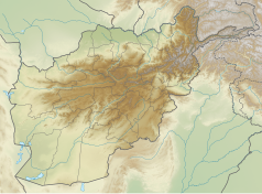 Mapa konturowa Afganistanu, w centrum znajduje się punkt z opisem „miejsce bitwy”