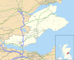 Mapa konturowa Fife, blisko centrum po lewej na dole znajduje się punkt z opisem „Kelty”