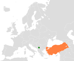 Map indicating locations of Kosovo and Turkey