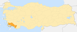 Разположение на Мугла в Турция