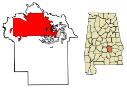 Montgomeryn kaupungin sijainti Montgomeryn piirikunnan kartalla.