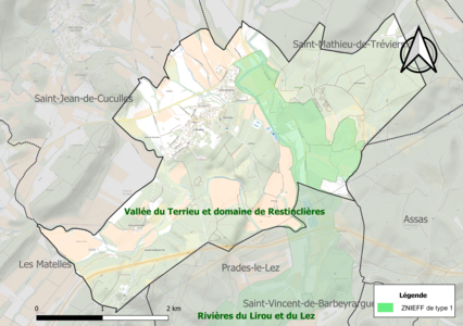 Carte de la ZNIEFF de type 1 sur la commune.