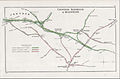 A 1908 Railway Clearing House map of lines around the Gipsy Hill railway station, as well as surrounding lines