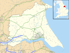 Mapa konturowa East Riding of Yorkshire, na dole po prawej znajduje się punkt z opisem „Ottringham”