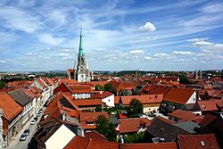 Pohled na Mühlhausen z věže městské radnice