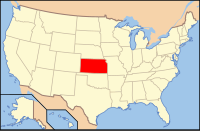 Bản đồ Hoa Kỳ có ghi chú đậm tiểu bang Kansas