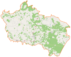 Mapa konturowa powiatu siemiatyckiego, po prawej znajduje się punkt z opisem „Borowiki”