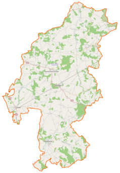 Mapa konturowa powiatu wysokomazowieckiego, na dole nieco na lewo znajduje się punkt z opisem „Nowodwory”