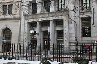 Greek Revival Corinthian columns of the Bowling Green Offices Building, New York City, a mix of those of the Tower of the Winds and those of the Choragic Monument of Lysicrates, by W. & G. Audsley, 1895-1898[26]