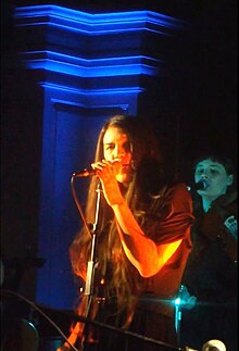 Phildel singing at her gig on 6 December 2012 at St Giles in the Fields Church, London