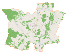 Mapa konturowa gminy Radomyśl Wielki, w centrum znajduje się punkt z opisem „Radomyśl Wielki”