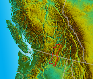 Lage des Okanagan Highland in British Columbia (Kanada)/ Washington (USA)