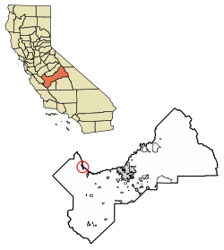 Location of Firebaugh in Fresno County, California.