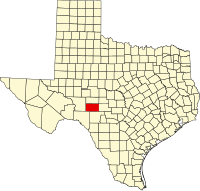 Map of Texas highlighting Sutton County