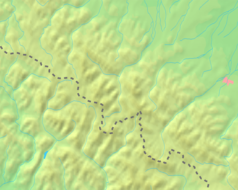 Mapa konturowa Gorganów, na dole nieco na lewo znajduje się czarny trójkącik z opisem „Strymba”