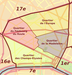 Lage des Stadtviertels innerhalb des 8. Arrondissements