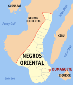 Mapa ng Negros Oriental ng ipinakikita ang lokasyon ng Lungsod ng Ormoc.
