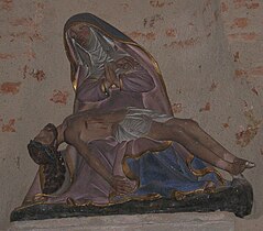 Pietà de la chapelle ND de Pitié de Montredon (46) Pierre peinte du XVIe siècle siècle