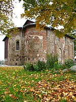 Church made of brick and stone, side view