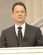 A photograph of Hanks at the Lincoln Memorial
