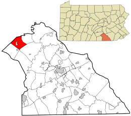 Location of Carroll Township in York County, Pennsylvania (bottom) and in Pennsylvania (top)