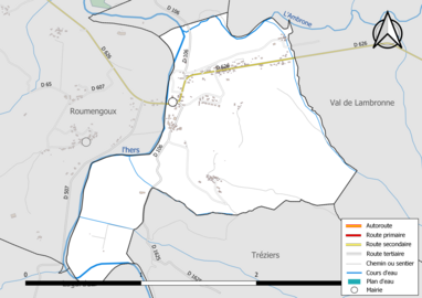 Carte en couleur présentant le réseau hydrographique de la commune