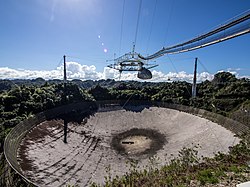 Disk radioteleskopu Observatoře Arecibo v roce 2012