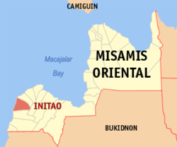 Mapa ng Misamis Oriental na nagpapakita sa lokasyon ng Initao.