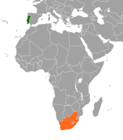 Map indicating locations of Portugal and South Africa