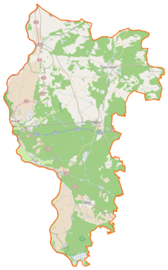 Mapa konturowa powiatu słubickiego, u góry po lewej znajduje się punkt z opisem „Górzyca”