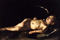 Caravaggio Sleeping Cupid. 72 x 105 cm.