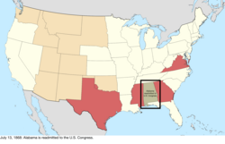 Map of the change to the United States in central North America on July 13, 1868